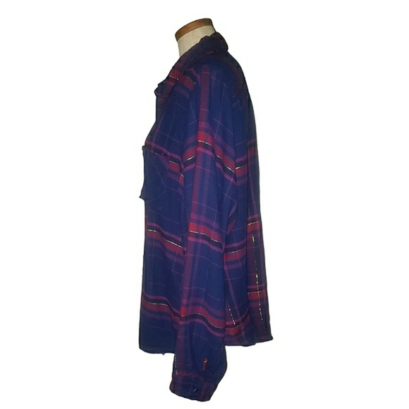 Maurices Double Front Pocket Metallic Tinsel Plaid Button Front Shirt Top 3X - Picture 6 of 16